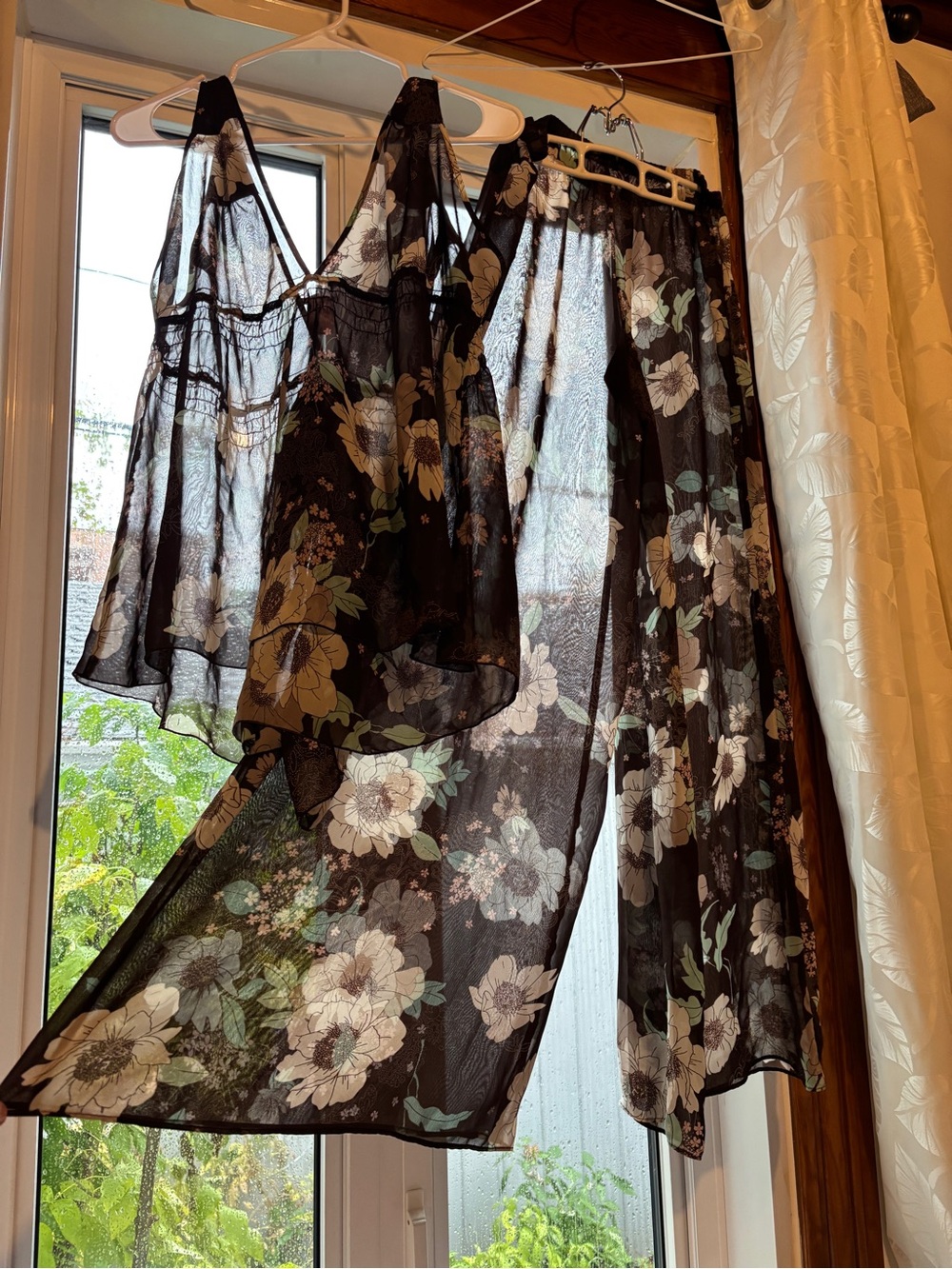 Vintage La Vie en Rose Floral Sheer 2-Piece Pajama Set | Top XL Pants M | Y2K